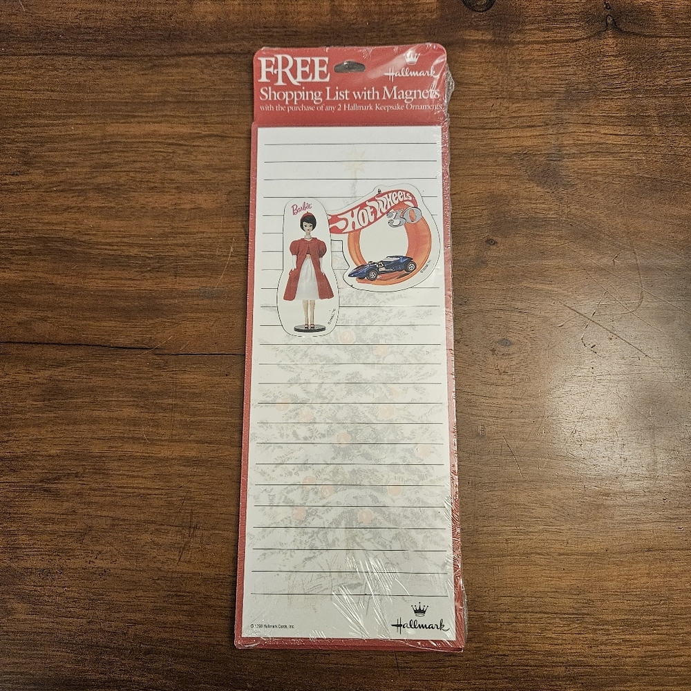 Vtg 1998 Hallmark Red Shopping List Christmas Notepad Barbie Hot Wheels Magnets